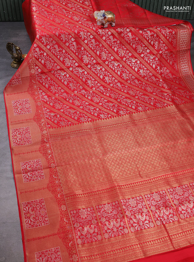 Pure kanchipuram silk saree red with allover zari woven brocade weaves and long zari woven border