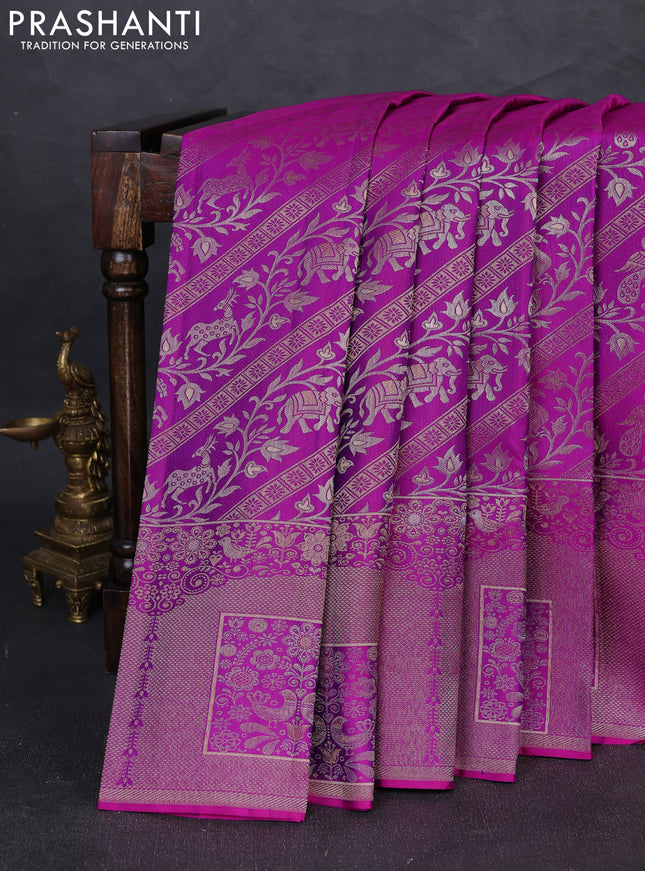Pure kanchipuram silk saree pink with allover zari woven brocade weaves and long zari woven border