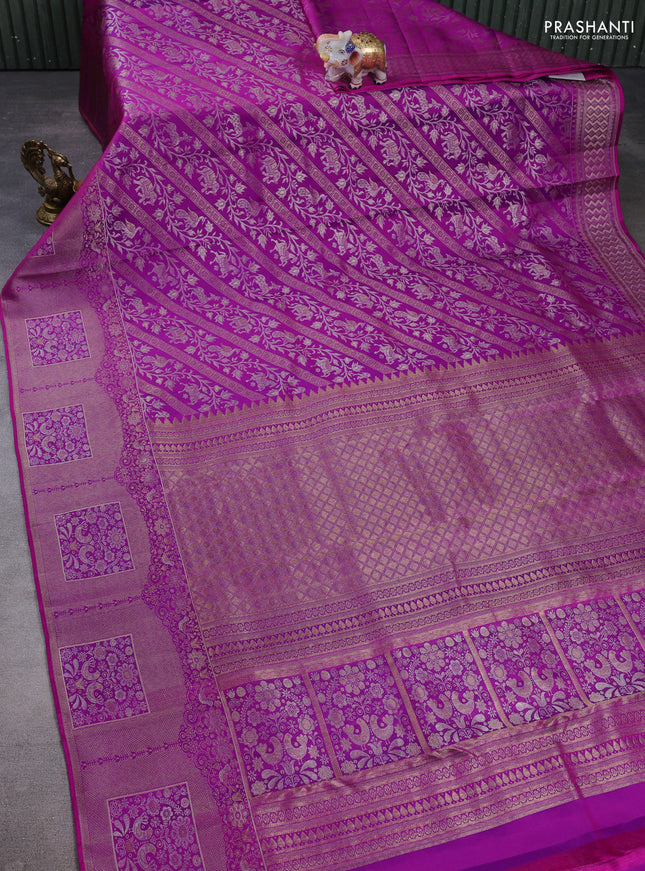Pure kanchipuram silk saree pink with allover zari woven brocade weaves and long zari woven border