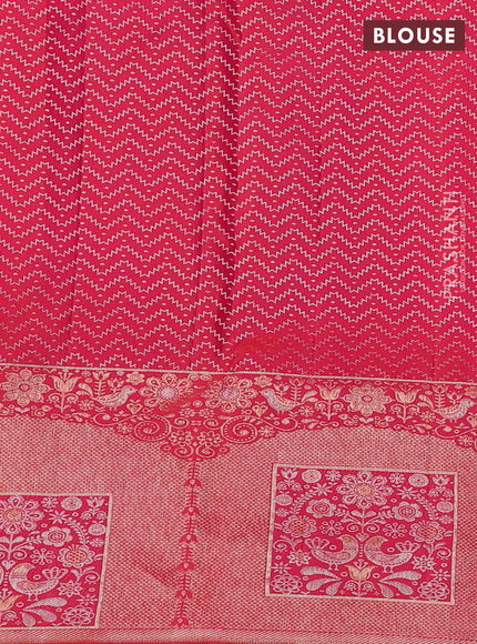 Pure kanchipuram silk saree dual shade of pinkish orange with allover zari woven brocade weaves and long zari woven border