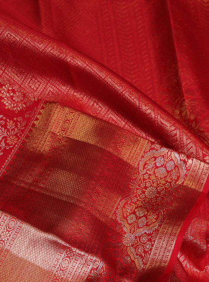 Pure kanchipuram silk saree red with allover zari woven brocade weaves and long zari woven border