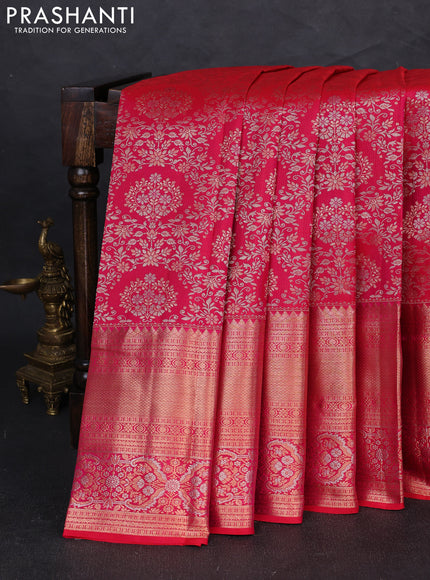 Pure kanchipuram silk saree pink with allover zari woven brocade weaves and long zari woven border