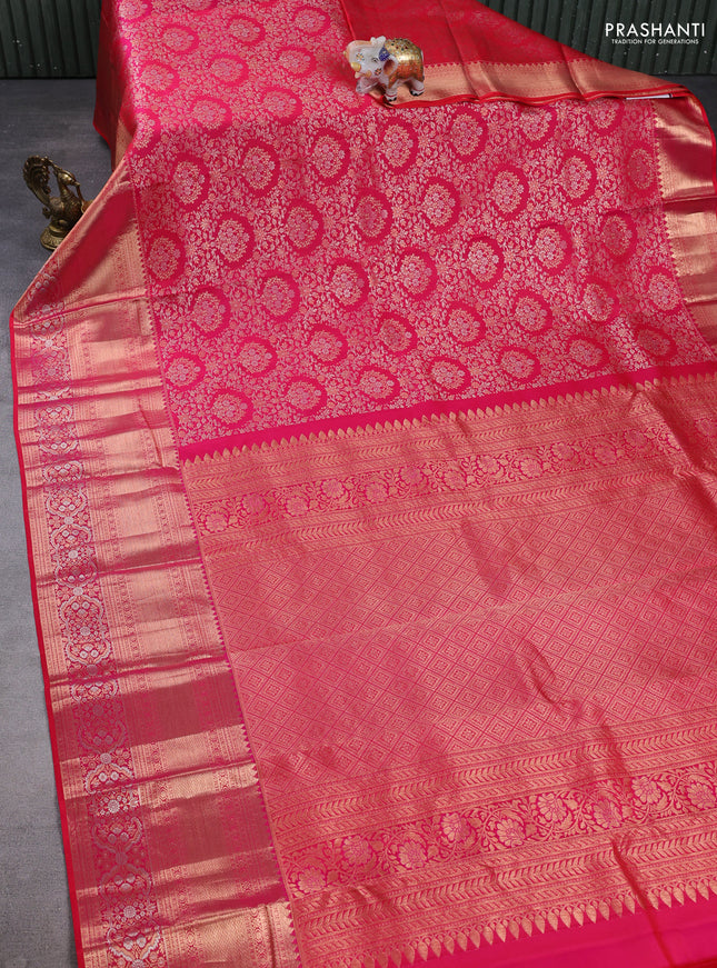 Pure kanchipuram silk saree pink with allover zari woven brocade weaves and long zari woven border