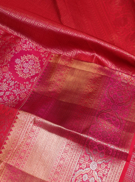 Pure kanchipuram silk saree pink with allover zari woven brocade weaves and long zari woven border