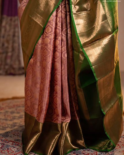 Pure kanchipuram silk saree mauve pink with allover zari woven brocade weaves and long zari woven border