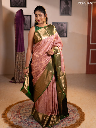 Pure kanchipuram silk saree mauve pink with allover zari woven brocade weaves and long zari woven border