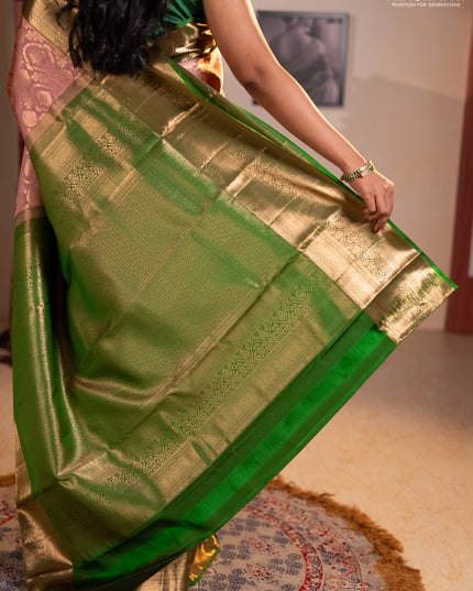 Pure kanchipuram silk saree mauve pink with allover zari woven brocade weaves and long zari woven border
