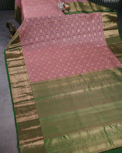 Pure kanchipuram silk saree mauve pink with allover zari woven brocade weaves and long zari woven border