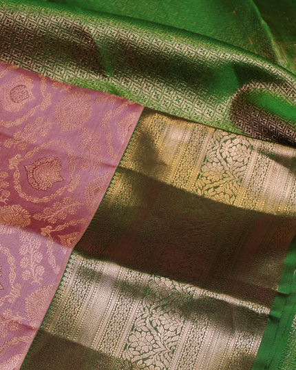 Pure kanchipuram silk saree mauve pink with allover zari woven brocade weaves and long zari woven border