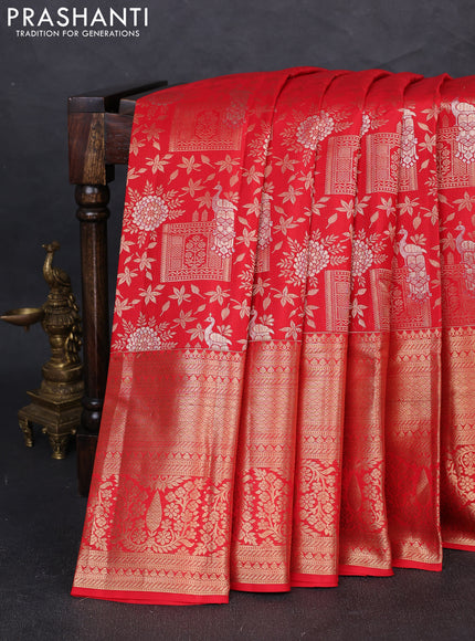 Pure kanchipuram silk saree red with allover zari woven brocade weaves and long zari woven border