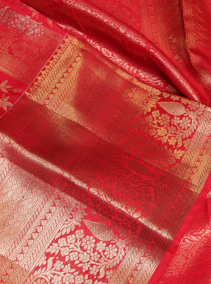 Pure kanchipuram silk saree red with allover zari woven brocade weaves and long zari woven border