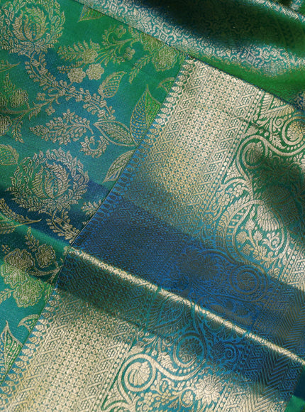 Pure kanchipuram silk saree dual shade of greenish yellow with allover zari woven brocade weaves and long zari woven border