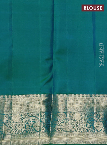 Pure kanchipuram silk saree dual shade of greenish yellow with allover zari woven brocade weaves and long zari woven border