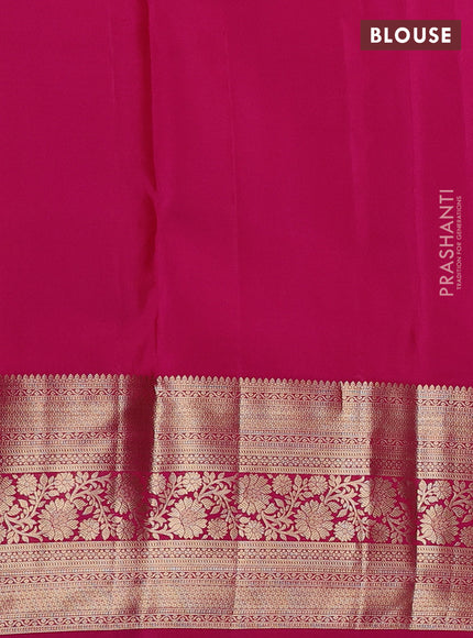 Pure kanchipuram silk saree cream and pink with allover zari woven brocade weaves and long zari woven border