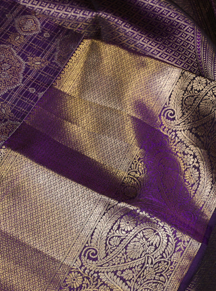 Pure kanchipuram silk saree deep purple with allover zari woven brocade weaves and long zari woven border