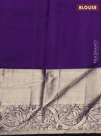 Pure kanchipuram silk saree deep purple with allover zari woven brocade weaves and long zari woven border