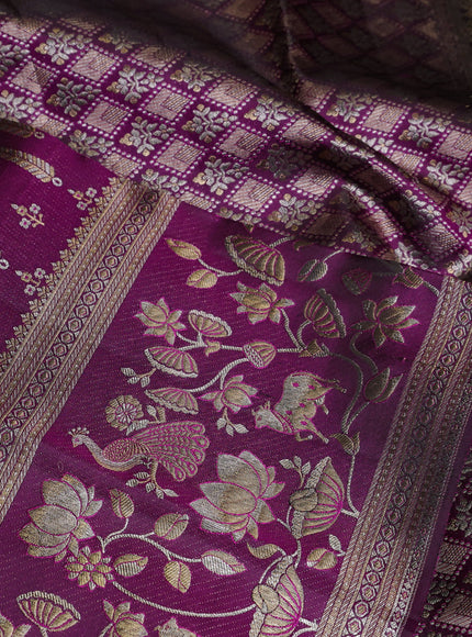 Pure kanchipuram silk saree deep purple with allover zari woven brocade weaves and long zari woven border
