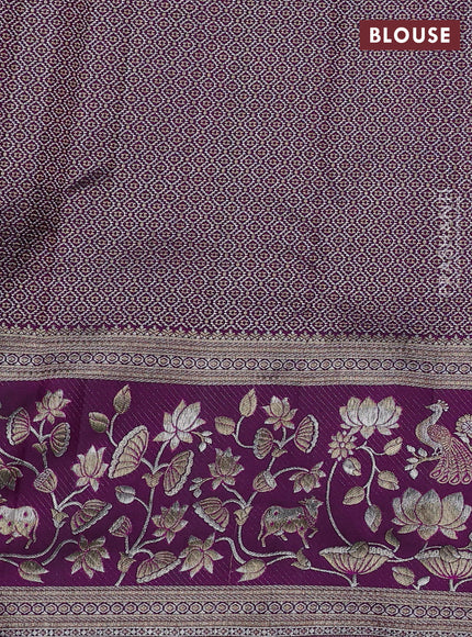 Pure kanchipuram silk saree deep purple with allover zari woven brocade weaves and long zari woven border