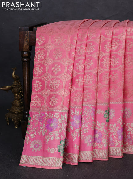 Pure kanchipuram silk saree light pink with allover zari woven brocade weaves and long zari woven border