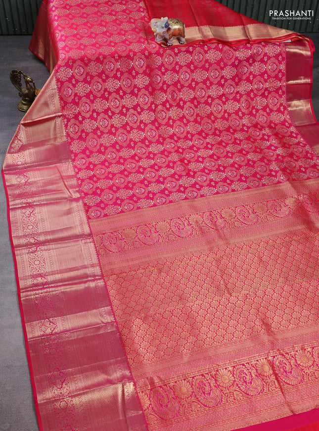 Pure kanchipuram silk saree pink with allover zari woven brocade weaves and long zari woven border