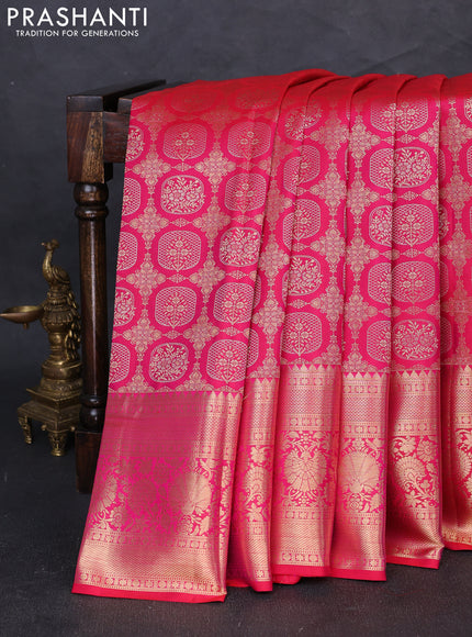 Pure kanchipuram silk saree pink with allover zari woven brocade weaves and long zari woven border