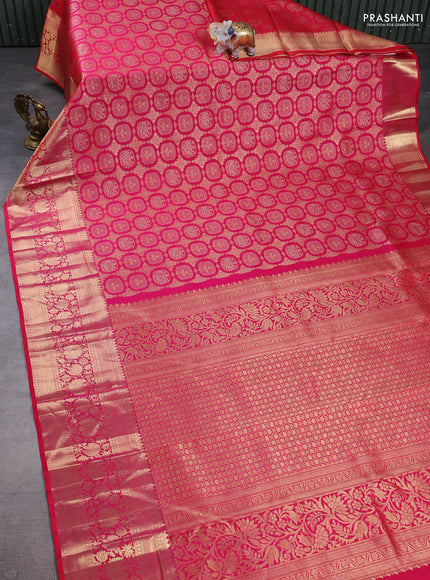 Pure kanchipuram silk saree pink with allover zari woven brocade weaves and long zari woven border