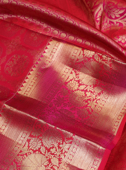 Pure kanchipuram silk saree pink with allover zari woven brocade weaves and long zari woven border