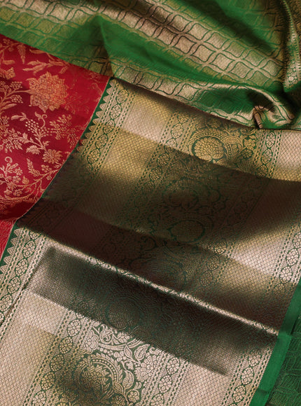 Pure kanchipuram silk saree maroon and green with allover zari woven brocade weaves and long zari woven border