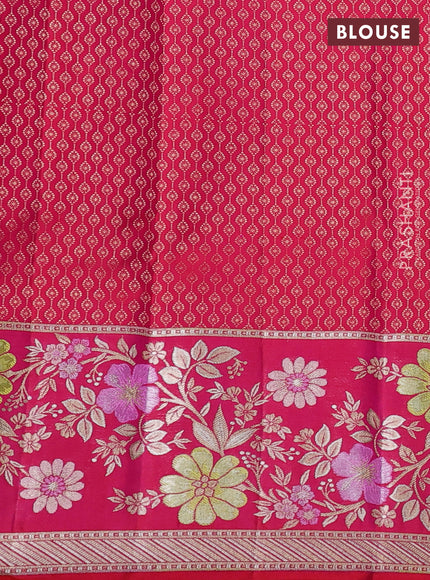 Pure kanchipuram silk saree dual shade of reddish pink with allover zari woven brocade weaves and floral design meenakari border