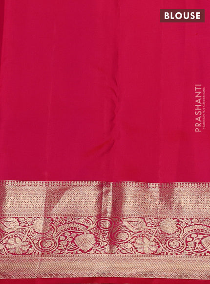 Pure kanchipuram silk saree reddish pink with allover zari woven brocade weaves and long zari woven border