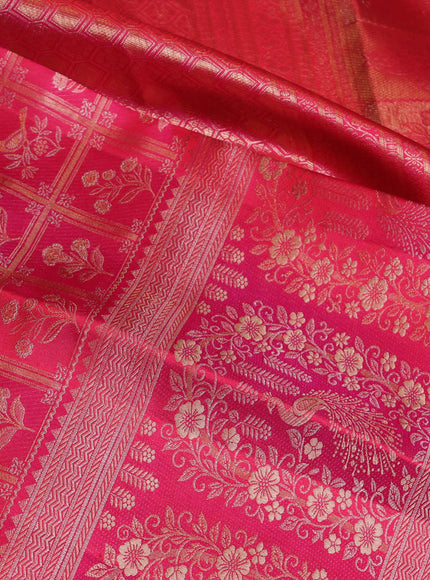 Pure kanchipuram silk saree dual shade of pink with allover zari woven brocade weaves and long zari woven border