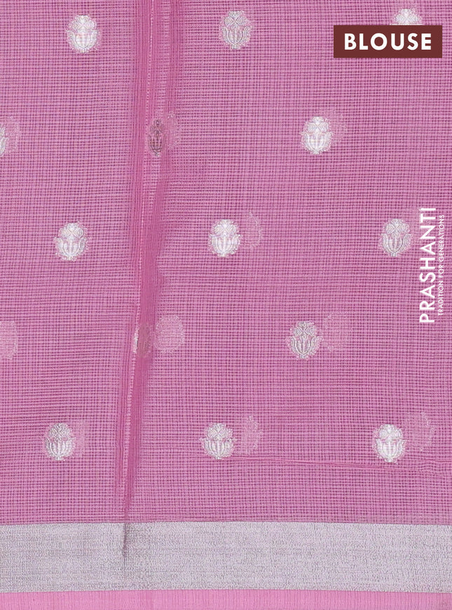 Cotton zari kota unstitched lehenga red and light pink with allover zari woven buttas and paithani design border