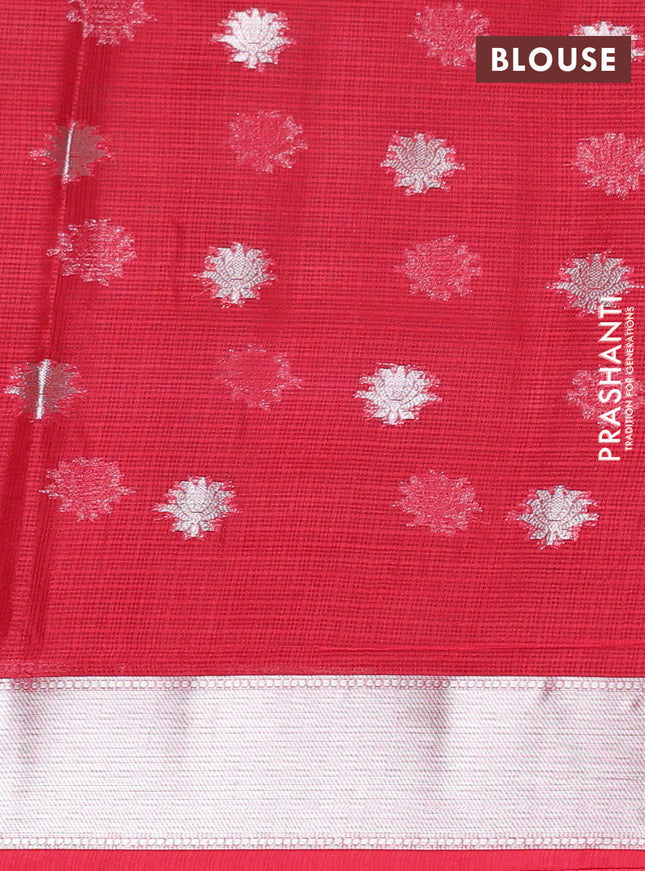 Cotton zari kota unstitched lehenga red and mustard yellow with allover zari weaves & buttas and zari woven border