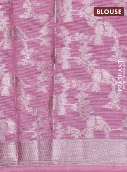 Cotton zari kota unstitched lehenga purple and pink with allover zari weaves and bird design border