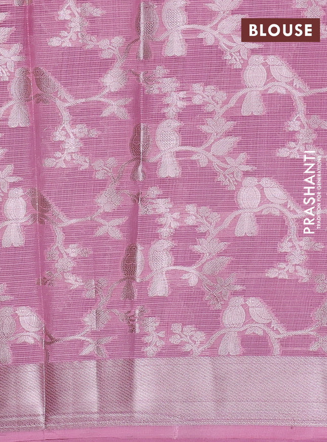 Cotton zari kota unstitched lehenga purple and pink with allover zari weaves and bird design border