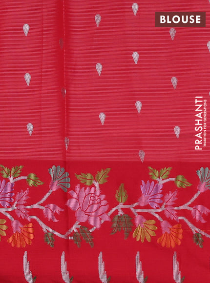 Cotton zari kota unstitched lehenga peach shade and red with allover zari woven buttas and paithani design border