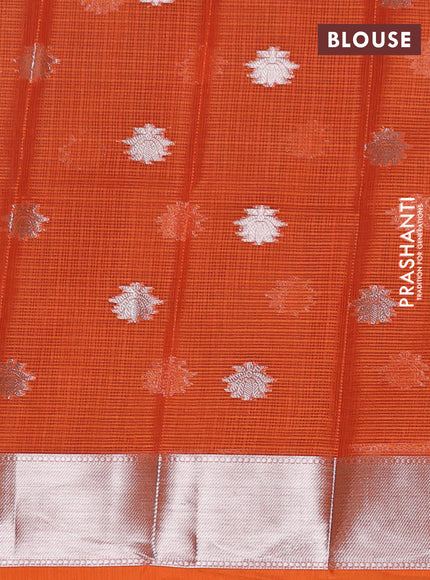 Cotton zari kota unstitched lehenga red and orange with allover zari woven buttas and bird design border