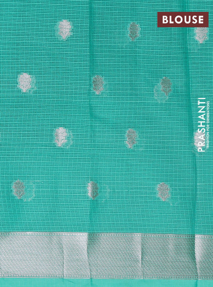 Cotton zari kota unstitched lehenga peach shade and teal green with allover thread & zari weaves and zari woven border