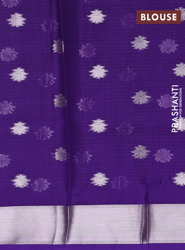 Cotton zari kota unstitched lehenga teal green and violet with allover zari woven buttas and woven border