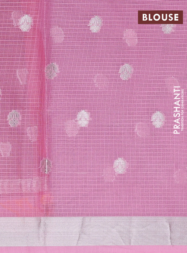 Cotton zari kota unstitched lehenga red and light pink with allover zari woven buttas and long woven border