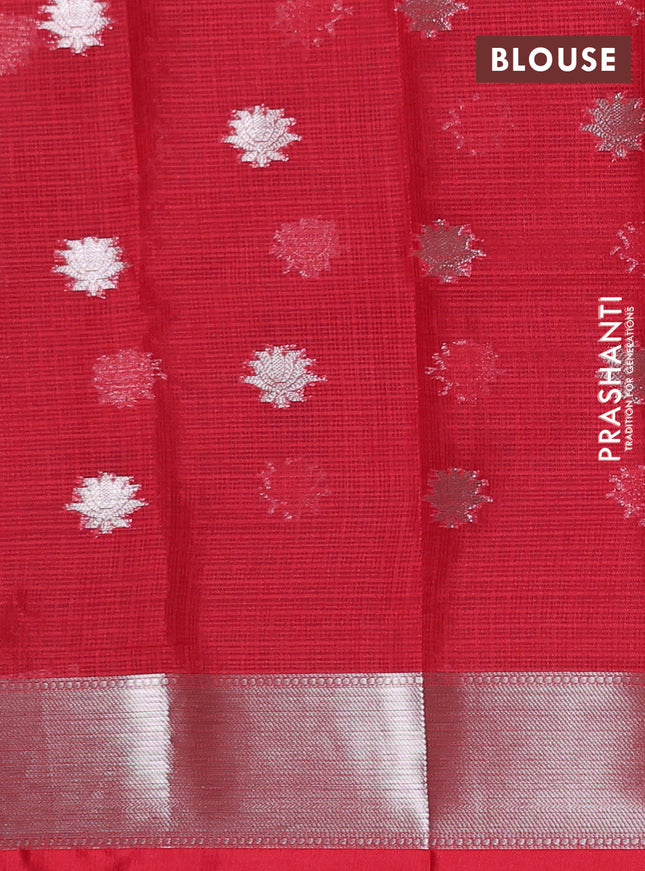 Cotton zari kota unstitched lehenga lavender and red with allover zari woven buttas and bird design border