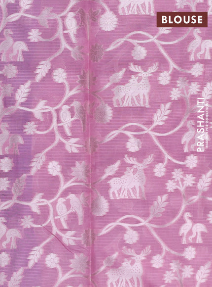 Cotton zari kota unstitched lehenga blue and light pink with allover annam zari woven buttas and muniya butta border