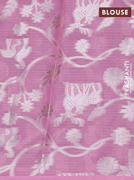 Cotton zari kota unstitched lehenga red and light pink with allover annam zari woven buttas and muniya butta border