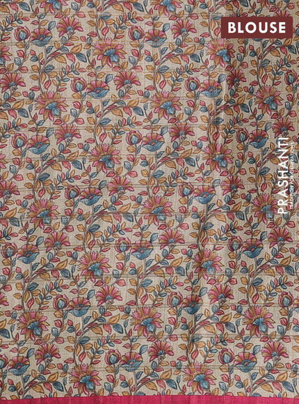 Semi tussar saree pink and beige with allover zari checked pattern and kalamkari printed pallu