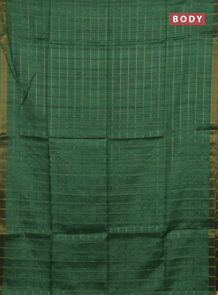 Semi tussar saree green and beige with allover zari checked pattern and kalamkari printed pallu