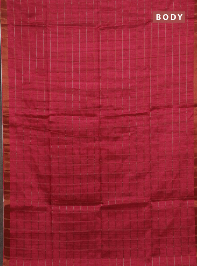 Semi tussar saree pink and beige with allover zari checked pattern and kalamkari printed pallu