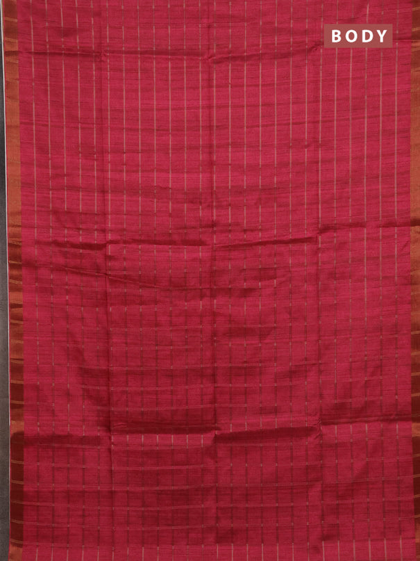 Semi tussar saree pink and beige with allover zari checked pattern and kalamkari printed pallu