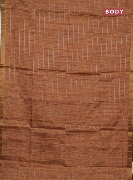 Semi tussar saree dark mustard yellow and beige with allover zari checked pattern and kalamkari printed pallu