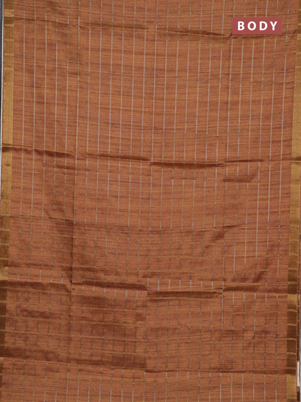 Semi tussar saree dark mustard yellow and beige with allover zari checked pattern and kalamkari printed pallu