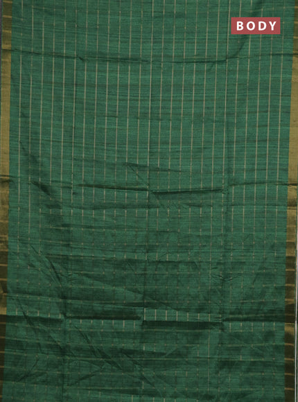Semi tussar saree green and beige with allover zari checked pattern and kalamkari printed pallu